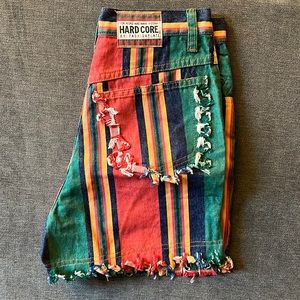 Vintage 90’s Hardcore By Fashion Plate High Waist Multi Colored Striped Shorts
